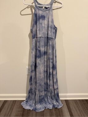 Blue Maternity Tie-Dye Maxi Dress